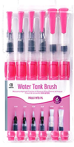 ESENG® Water Tank Brush Set 6 st, vattenborste med tank, vattenfärgspenna, påfyllningsbar specialdesign för Auqarell-pennor, Auqarell-färger (Rosa-6)