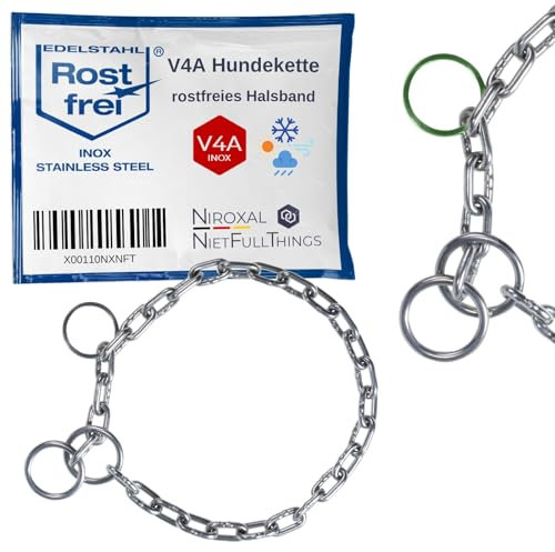 Kettenwürger für Hunde mit Kopfumfang 46-51 cm aus Edelstahl V4A Hundekette mit Zugstop Kettenhalsband kurzgliedrig 4mm dick und 60 cm Gesamtlänge