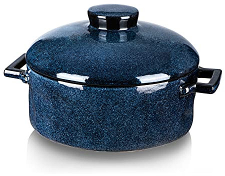 Vicrays Casserole Dish with Lid - Ceramic Lasagna Pan Deep 2 Quart Round Baking Dishes Covered Bakeware for Oven Safe Serving Dish with Handles for Party Dinner Banquet Daily Use (Blue)