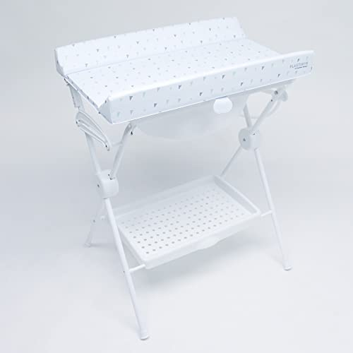 PLASTIMYR Bañera Cambiador Bebe Plegable LEA - Cambiador con Bandeja Organizadora y Patas Antideslizantes – Bañera Plegable Bebé Viaje Seguro y Compacto - Picas Gris - 85x63x96cm