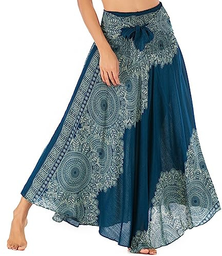 Adigaber Elegante Falda Largo para Mujer de 2 en 1 Falda de Danza del Vientre Vestido Largo Estilo Bohemio para Vacaciones