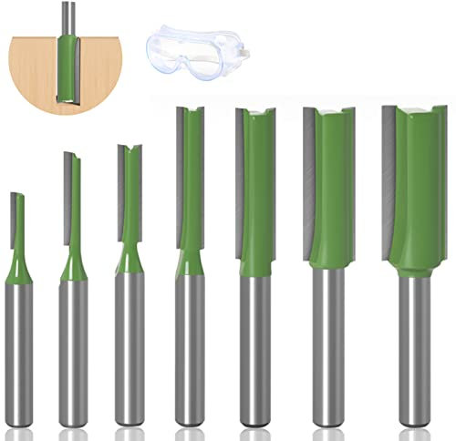 Router Bit Shank, 7 Pcs 6mm Professional Groove Cutter with Safety Glasses Accessories Hand Mill Router Router Bit Set Straight Tool Shank Cutter Router Flush Mill Woodworking Tool Bit Wood Router Bit