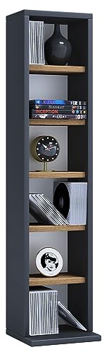 VCM Supporto per CD e Dvd in Legno Scaffale in Piedi Scaffale Decorativo Elementa Supporto per CD e Dvd in Legno Scaffale in Piedi Scaffale Decorativo Elementa Antracite/Rovere Miele