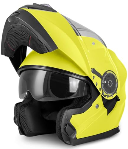VINZ Santos Klapphelm mit Sonnenblende | ECE 22.06 & PINLOCK vorbereitet | Motorrad Helm Integralhelm | Motorradhelm Klappbar | In Gr. XS-XXL | Erhältlich Fluo Gelb