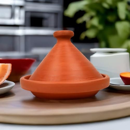 Marokkanische Tajine, Kochtopf Ø35cm, Schmortopf Unglasiert, Tontopf zum Kochen für 6-8 Personen, original aus Marokko, frei von Schadstoffe
