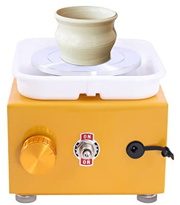 JINPRDAMZ 24W Töpferscheibe Elektrisch Mini 13x15cm, Gelb Electric Pottery Wheel 10 cm Turntable, Ceramic Machine für Beginners und Kinder Crafts Casting Gift, Keramik Radmaschine DIY 2000r/min