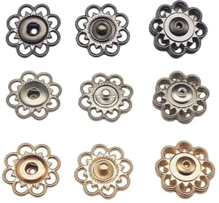 Boutons à pression, 30 ensembles de boutons métal vintage, 3 couleurs assorties, fermeture à pression pour veste en cuir (21 mm)