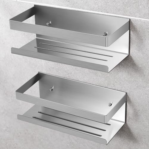UUlioyer Duschablage Ohne Bohren, Duschregal aus Edelstahl SUS304, 2 Stück Badezimmer Regal Organizer, Shampoo Duschgel Halterung für Dusche (Silber 2 Stück)