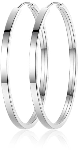 Kamise Ohrringe 925 Sterling Silber Creolen für Damen, Hypoallergen Große Ohrringe Leichte Kreolen in 40/50/60mm Durchmesser, Klappcreolen Runde Kreis Ohrschmuck, 3 Paare Silber Creolen Ohrringe Set