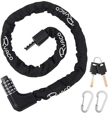 RYACO Bike Chain Lock, 6mm*90cm Bike Lock with 2 Ways to Unlock, 4 Digit Combination Heavy Duty Anti-Theft with 2 Keys and Carabiner,High Security Motorcycle Gate Door and Scooter