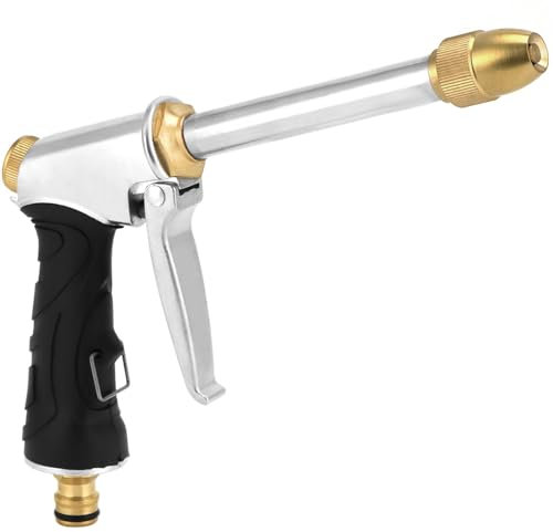QWORK® High Pressure Hose Pipe Spray Gun, Heavy Duty Garden Hose Spray Gun Brass Nozzle for Car Washing, Plant Watering and Pet Showering