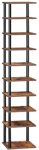 HOOBRO Étagère à Chaussures, Meuble à Chaussures à 10 Niveaux, Étagère de Rangement, Petits Espaces, Structure à Visser, pour Entrée, Salon, Chambre, Marron Rustique et Noir EBF32XJ01