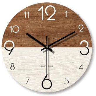 Jauhmui Reloj de pared grande, 14 pulgadas 35 cm, redondo, madera, cuarzo, reloj de pared radiocontrolado, sin ruidos de tic tac para cocina, salón, habitación, oficina (07)