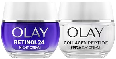 Olay Retinol24 nattkräm & Olay Collagen Peptide24 dagkräm med SPF30. Förpackning med 2 anti-rynk-krämer fastare och mer hydratiserad hud