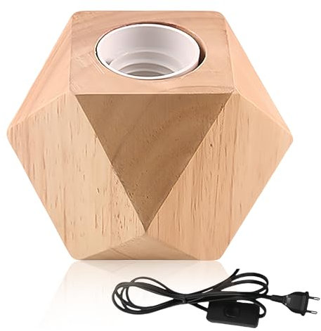 WIYETY Lampe de chevet en bois, culot E27, base en bois diamant, prise européenne, parfaite pour chambre à coucher, salon, bureau (sans ampoule)