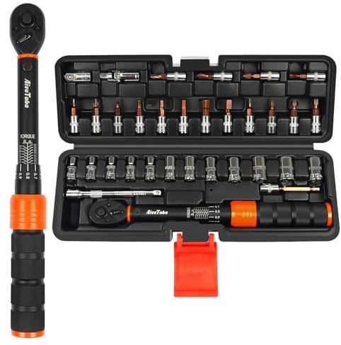 AivaToba Cle dynamometrique 1/4 2-24Nm 33 Pièces clés dynamométriques velo moto Avec 72 Dents Tête à Cliquet Adaptateur 1/4 vers 3/8, Tige d'Extension de 100 mm