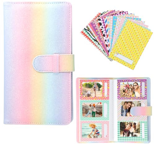 Wisebom Album Polaroid Instax Mini da 108 Tasche 3 Pollici Album Fotografico Piccolo con 20 Adesivi Fotografici per Fotocamera Fujifilm Instax Mini 12 11 9 8 Evo (Strisce arcobaleno)