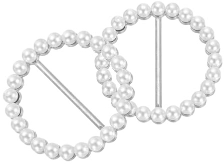 QUARKZMAN 2pz Fascia Per Sciarpa In Seta, perline Perle Forma Rotonda Kit Clip Per Magliette Legatura Angolo Abiti Bottone Nodo Fibbia Cintura Supporto Per Sciarpa Donne, Argento