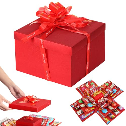 GOEDCH Scatola a Sorpresa: Scatola Regalo Creativa a 5 Strati con Effetto Esplosivo, Scatola Regalo Fai Da Te Fatta a Mano per Regali di San Valentino, Compleanno, Explosion Box Rossa per Caramelle