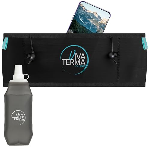 Viva Terma Laufgürtel + Soft Flask 500 ml, für Damen und Herren, zum Laufen, Trailrunning und Wandern, Schwarz, L/XL, mit Taschen