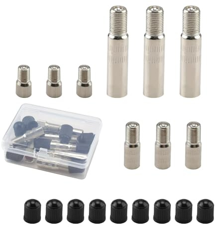 DIYCUT 9 Pièces Extension de Valve Adaptateur, Rallonge Valves Pneu 20 mm, 27 mm, 40 mm, Prolongateur de Valve Laiton Universel, pour Vélo, Scooter, Moto, Voiture, Pneus et Équipement Hivernal