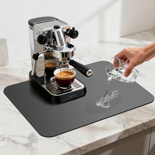HOTUT Secado Rápido Alfombrilla Cafetera, 40x30cm Alfombrilla Cafetera Impermeable y Antideslizante, Estera Fregadero Antideslizante Encimeras para Cocinas, Cuberterías, Cafeteras y Beber Mascotas