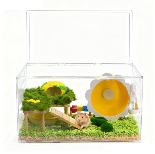 24in Large Hamster Cage, Spacious Clear Small Animal Habitat, reptile habitat, ventilation and magnetic latch