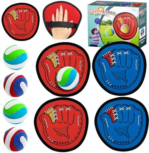 YGVQN Juego de Pelotas con Velcro para Exterior, 4 Raquetas y 4 Pelotas para Niños 3-10 Años, Juguete Educativo para Jardín, Playa y Parque, Mejora Habilidades Motoras, Regalo para Niños y Niñas
