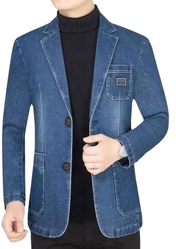 Blazer De Mezclilla para Hombre Estilo Casual Elegante Chaqueta Deportiva con Solapa De Muesca Dos Botones Blazer De Negocios Chaqueta De Mezclilla Sastrería para Hombre Chaqueta De Traje De Mezcli