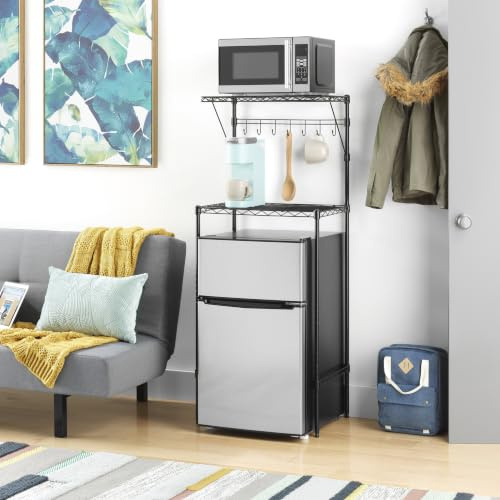 Whitmor 2-Tier Mini Fridge Stand, Over Mini Fridge Shelf with Storage,Metal Shelving Rack Mini Fridge and Microwave Stand for College Rooms Kitchen, Office