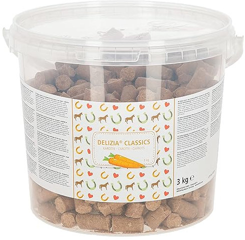Kerbl Delizia Belohnungswürfel Classic (für Pferde, 3 kg Eimer, Geschmacksrichtung Karotte, mit natürlichem Gehalt an Mineralstoffen, Pferdesnack) 325132
