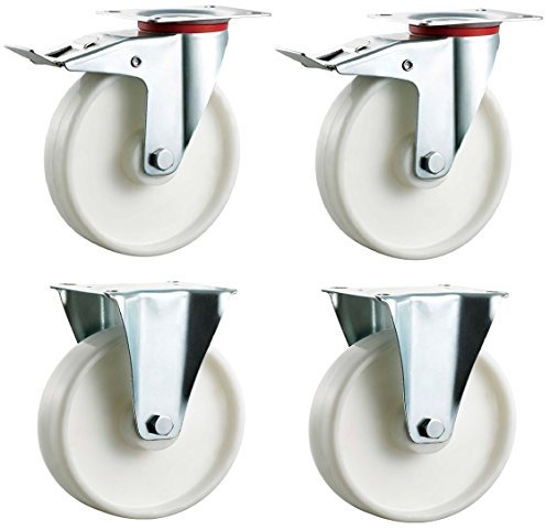 Bulldog Castors - Juego de 4 ruedas giratorias de nailon de 100 mm, con freno y fijas para muebles, electrodomésticos, carrito y equipo