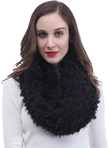 Lina & Lily Womens Infinity Tube Winter Scarf Snood Faux Fur Fluffy (Black)