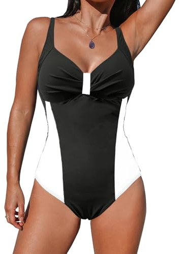 JFAN Mujer Traje de baño de una Pieza Verano V Ropa de Sin Espalda bañador Monokini con Lazo One Piece Bañador para Mujer Blanco Negro M