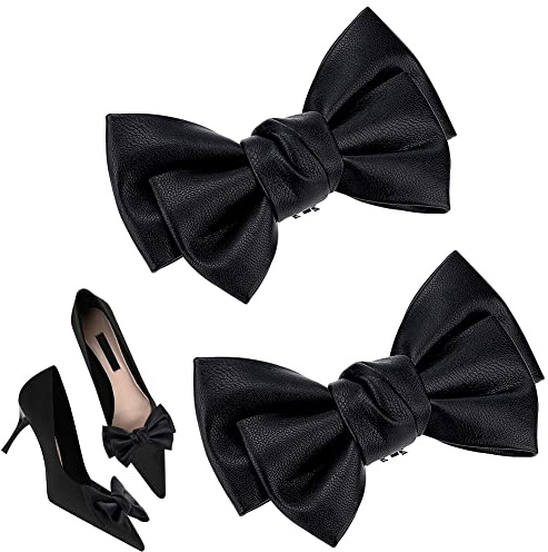 PandaHall Clips de Cuero Negro con Lazo y Mariposa Desmontable para Zapatos de Mujer - Accesorios para Boda y Fiesta