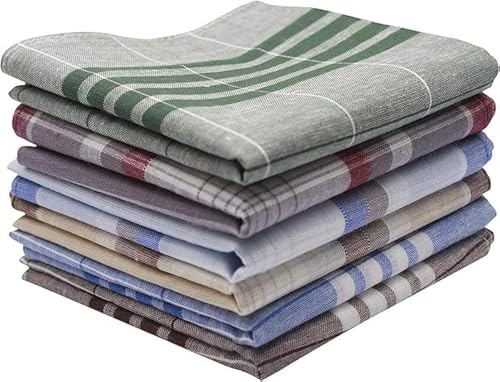 Tinsellns 100% Cotton Men's Handkerchiefs 6PCS Premium Soft Gents Checkered Hankies Set 40 x 40CM Pocket Square Hankies