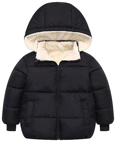 Toddler Fleece Coats for Kids Size 4-5 Girl Boy Black Hooded Down Jackets 4 5 Year Old Girl's Winter Padded Puffer Jacket Playwear 4t 5t Child Casual Outwear Windproof Clothing Party Outerwear