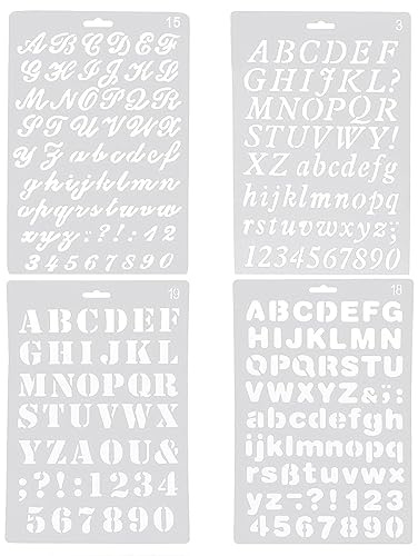 Stencils Letters, 4PCS Alphabet Stencils Letters Painting Assorted Styles Number and Letter Artistic Drafting Drawing Templates Stencil Set for DIY Craft Journal Photo Album ScrapbookDiary