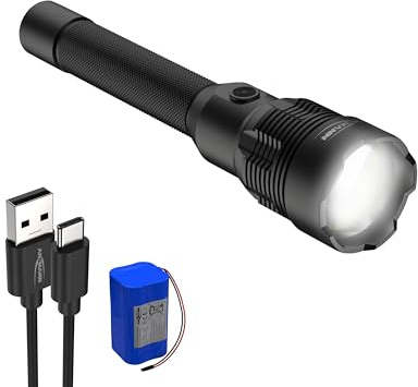 Ansmann Hochwertige, wiederaufladbare Profi LED Taschenlampe, mit robustem, wassergeschütztem Gehäuse -bis zu 12.000 Lumen, starke Helligkeit bis 165m