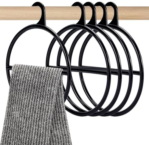 AHANDMAKER Black Round Scarf Hanger - 10 Pcs Ring Tie Holder Organizer, Space Saving Plastic Hanging for Shop Home Scarves Headscarves Sorting Storaging, 3.86 Inch