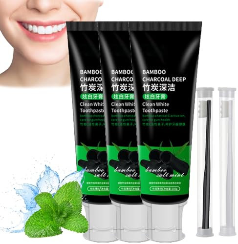 Bamboo Charcoal Deep Toothpaste, Clean White Toothpaste, Activated Carbon Toothpaste, Activated Carbon Deep Clean White Toothpaste to Remove Tooth Stain Fresh Breath (3pc)