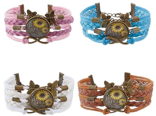 UNICRAFTALE 4 Colori Braccialetti Girasole Braccialetti Avvolgenti in Pelle Intrecciato Vintage Simbolo Dell'Infinito Bracciale A Farfalla Ciondoli in Corda Bracciale Turnsole Bracciale Multifilo