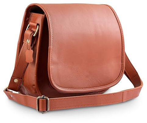 URBAN LEATHER Umhängetasche mit durchgehender Klappe für Damen, Vintage, handgefertigt, echtes Leder, Handtaschen, Umhängetasche, Umhängetasche, Geldbörse, 25,4 cm, Kamelbraun, Braun, 8 inches