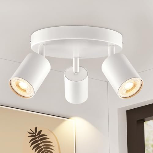 Spotlights Ceiling Lights 3 Way White, GU10 LED Spotlight Rotatable Round, Modern Metal Ceiling Spot Light Fitting, GU10 LED Ceiling Light for Hallway Kitchen Bedroom, Bulb not Included
