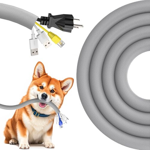 REFLYING Manguitos para Cable 3 Metros-12,7mm, Protector de Cable Gris Evite Que los Perros y Gatos Mascoten los Cables, Manguito de Gestión de Cables Trenzado Expandible con 8 Bridas