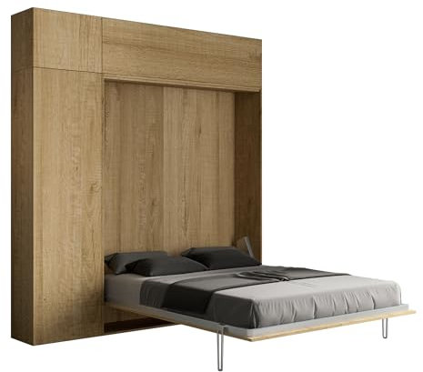 Itamoby Kentaro Natura Oak Double Bed with Column – Wall Unit for Vasistas – Over Column