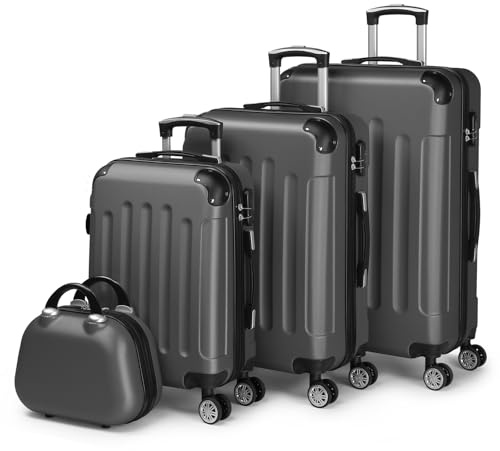 LALAHO Set de 4 Valises avec Vanity Case (Gris foncé)