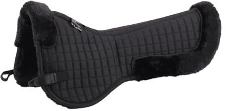 Merauno Half English Saddle Pad Cotton Pad Faux Fur Clear spine high wither shaping Horse Riding Luxury Equestrian Shock Absorbing Non-Slip Breathable Machine Washable Black/Black Size-L