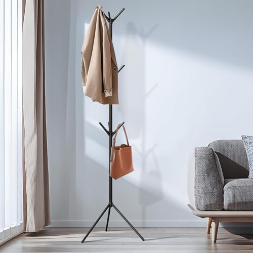 ZHTLTHZ Garderobenständer,Garderobe in Baumform, 9 Haken, für Kleidung für Kleidung, Hut und Handtasche,im Wohnzimmer, Schlafzimmer oder Büro (Schwarz)