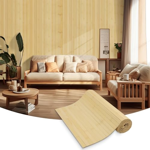 LSGCQ Paneles decorativos para pared panel de pared de bambú para decoración interiores salón oficina techo (0,4×2,4m, Color Crudo)